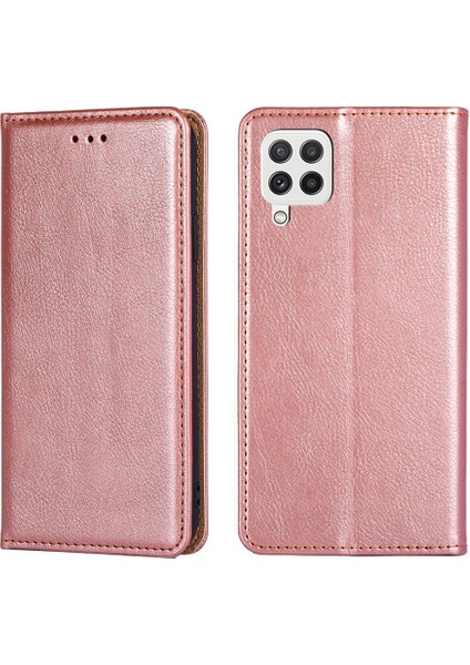 Samsung Galaxy A22 5g Gül Altın Için Gloss Yağ Deri Kılıf modelleri