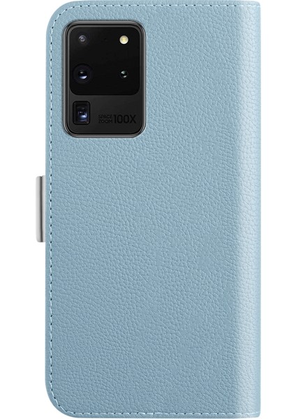Samsung Galaxy S20 Ultra Açık Mavi Için Litchi Doku Kılıfı fırsatları