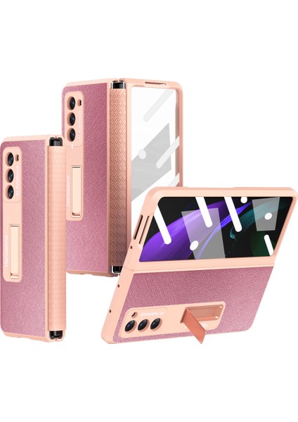 Samsung Galaxy Z Fold2 5g Pembe Için Geri Çekilebilir Menteşe Tpu+Pc Kılıfı