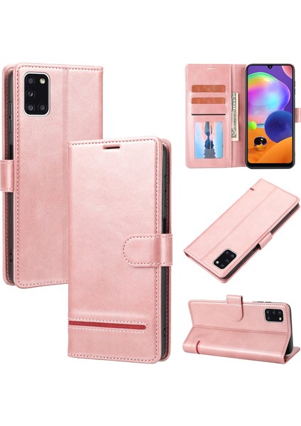 Samsung Galaxy A31 Pembe Için Clic Deri Telefon Kılıfı