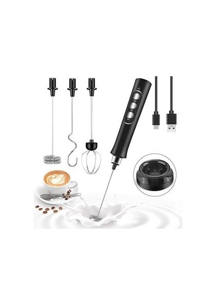 Elektrikli Süt Frother 3 In1 Mikser Blender 3 Bıyık ile El El Sanatları USB Şarj Süt Köpük Yumurta Mikser Kahve, Latte, Cappuccino | Sütlüler