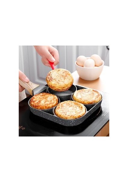 Dört Delik Kızartma Pot Tava Kalınlaşmış Omlet Pan Yapışmaz Yumurta Gözleme Biftek Tava Pişirme Yumurta Jambon Tava Kahvaltı Yapıcı Tencere | Waffle Makineleri