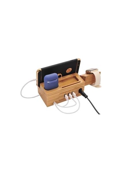 Ahşap Bambu 3 Limanlar Cep Telefonu Için USB Standı Izle Kulaklık Evrensel Masaüstü Tutucu Şarj Dock Istasyonu Braketi | Telefon Tutucular ve standları (Ingiltere Fişi)(Yurt Dışından)