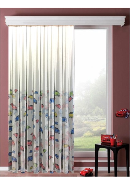 Arabalı 1/3 Sık Pile Tül Perde Tek Kanat - Ekru 300 x 240 cm