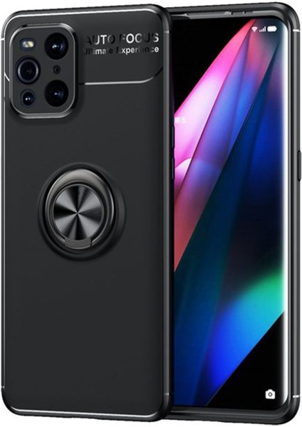 Oppo Find X3 Pro Focus Serisi Yüzük Standlı Silikon Kılıf - Siyah