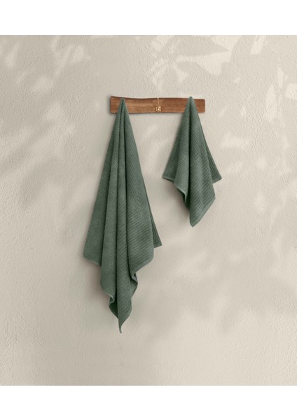 Likya Jakarlı Düz Çizgili Yeşil 2'li Havlu Seti 1034A 70 x 140 - 50 x 90