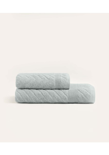 Likya Jakarlı Bordür Gri 2'li Havlu Seti Balık Sırtı 1028A 70 x 140 - 50 x 90