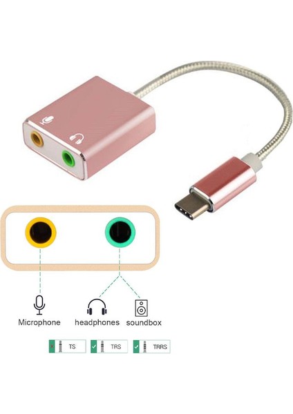 Type-C Harici Ses Karti 3 5mm Kulaklık ve Mikrofon Girişli