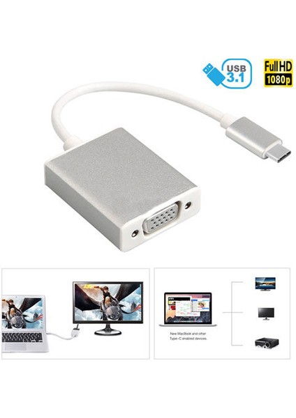 Type C USB 3.1 To 15 Pin VGA Çevirici Kablo