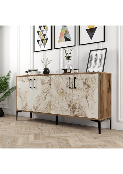 Variant Kiev 160CM Konsol - Ceviz / Beyaz Mermer