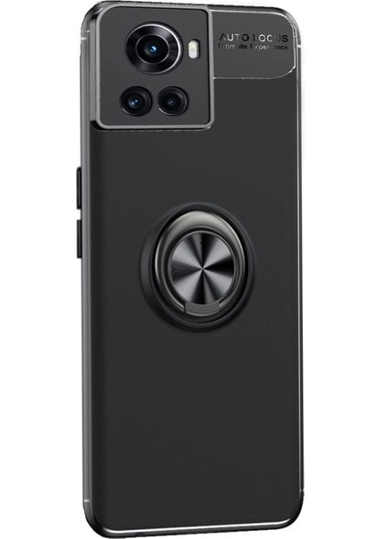 Oneplus 10R Focus Serisi Yüzük Standlı Silikon Kılıf - Siyah