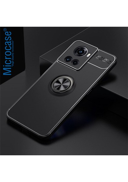 Oneplus 10R Focus Serisi Yüzük Standlı Silikon Kılıf - Siyah modelleri