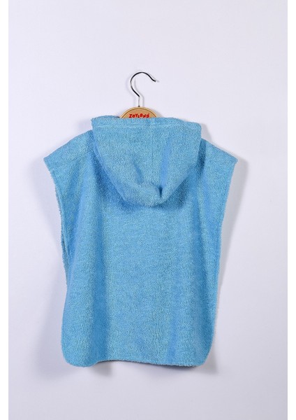 Unisex Çocuk Mavi Kapüşonlu Panço Plaj Havlusu (1-5yaş)