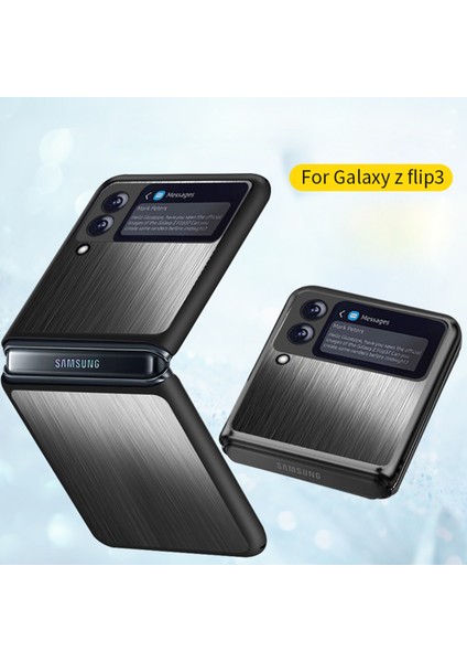 Samsung Galaxy Z Flip 3 İçin Paslanmaz Ste Kılıf 3 5G Parlak Siyah (Yurt Dışından)