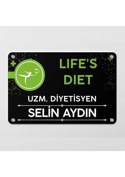 Diyetisyene Özel Siyah Kapı Tabela Büro Ofis Mini Giriş Tabelası