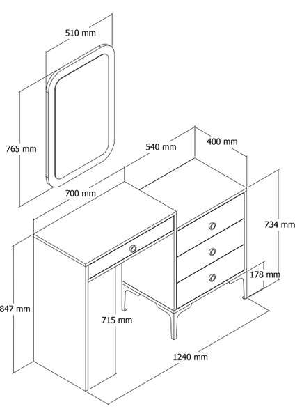 Variant Mobilya Variant Lizbon Makyaj Masası Aynalı - Ceviz / Antrasit