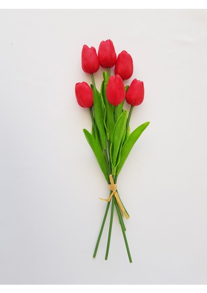 Adresiyapayçiçek Yapay 6'lı Islak Lale Buketi Gerçek Doku Kırmızı