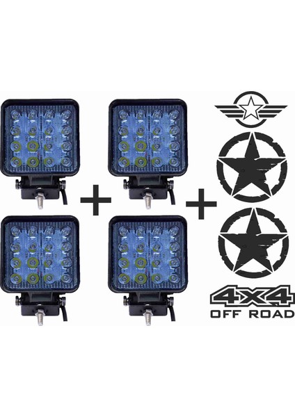 Off Road Sis Farı Sis Lambası 16 LED Kare 4'lü Paket