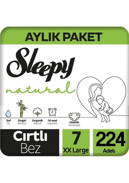 Natural Hassas Bebek Bezi 7 Numara 20-30 kg 224'lü