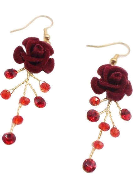 Prettyia Kırmızı Kristal Damla Kadife Gül Küpe (Yurt Dışından) fırsatları