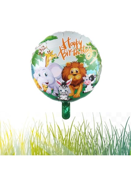 Safari Yuvarlak Happy Birthday Folyo Balon 45 cm - 18 Inç