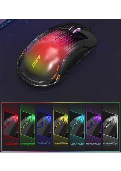 Ajazz AJ358 Kablolu Gaming Mouse 10000 Dpı 3325 Çip 8 Tuşları 7 Seviye AJ358 Rgb Oyuncu Mouse