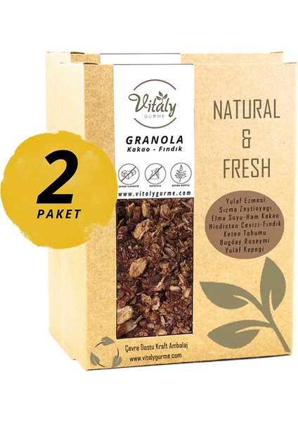 Doğal Katkısız Granola Ham Kakao - Fındık 2'li Paket 2 x 320 gr