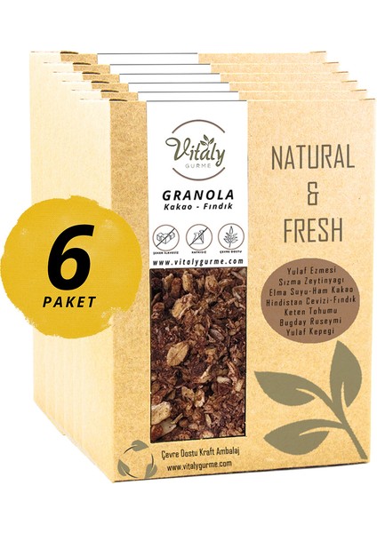 Doğal Katkısız Granola Ham Kakao - Fındık 6'lı Paket 6 x 320 gr