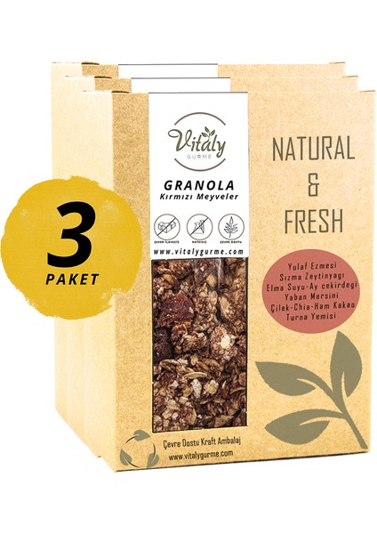 Doğal Katkısız Granola Kırmızı Meyveler 3'lü Paket 3 x 320 gr