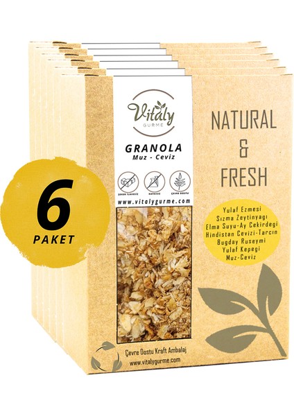 Doğal Katkısız Granola Muz - Ceviz 6'lı Paket 6 x 320 gr