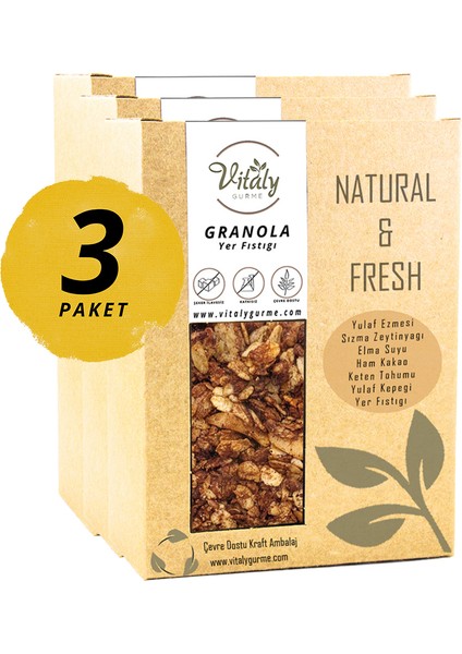 Doğal Katkısız Granola Yer Fıstığı 3'lü Paket 3 x 320 gr
