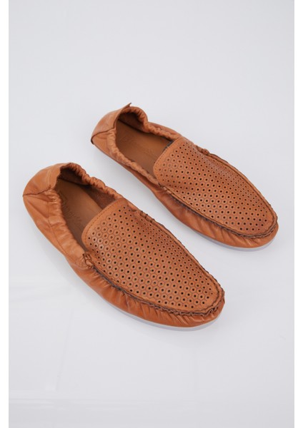 Erkek Loafer Taba Hakiki Deri Kaymaz Taban Düz Topuklu Rahat Ayakkabı fırsatları