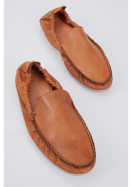 Erkek Taba Arkası Lastikli Rahat Kalıp Hakiki Deri Loafer
