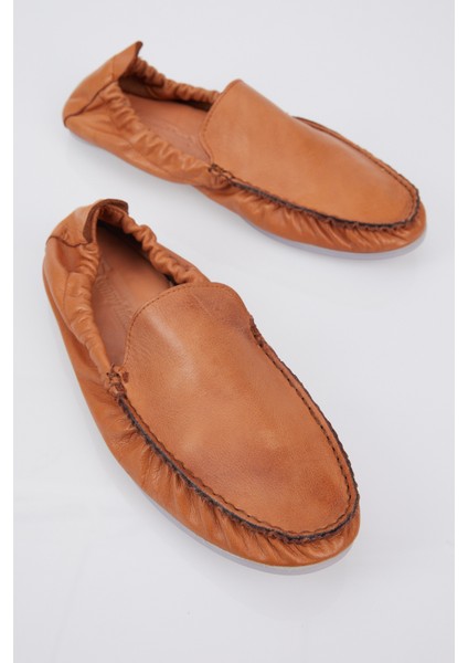 Erkek Taba Arkası Lastikli Rahat Kalıp Hakiki Deri Loafer