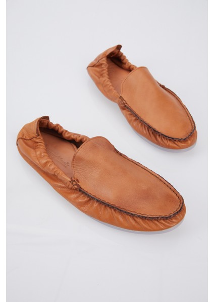 Erkek Taba Arkası Lastikli Rahat Kalıp Hakiki Deri Loafer