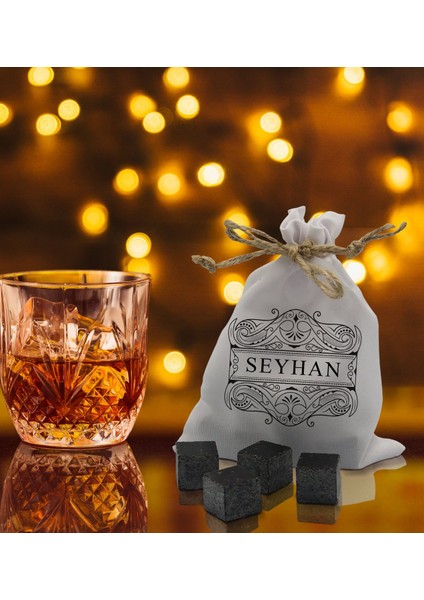 Gift Kişiye Özel Isimli Özel Kesesinde 12’li Doğal Granit Viski Soğutma Taşı Seti - Model 11 modelleri