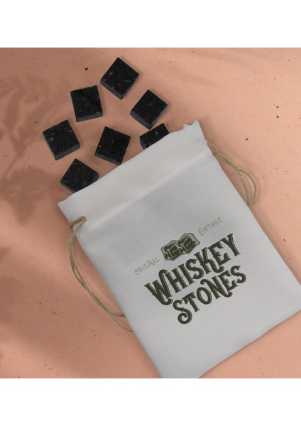 Gift Kişiye Özel Isimli Viski Bardağı ve 6'lı Doğal Granit Viski Soğutma Taşı Seti - Model 19 fırsatları