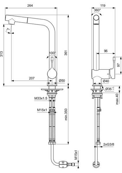 Ideal Standart Ceralook Kuğu Spiralli Eviye Bataryası 1f - BC176AA