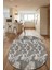 Gri - Krem Çizgisel Desenli Oval Halı (Makinada Yıkanabilir Kaymaz Dot Taban) - CP1331-2 1