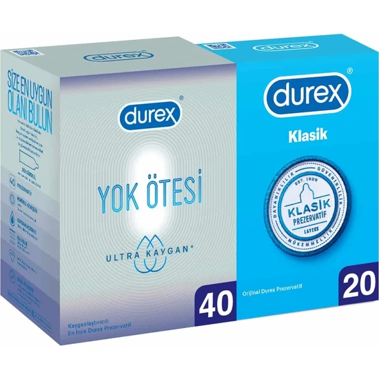 Durex Yok Ötesi Ultra Kaygan 40'lu ve Klasik Kondom 20'li
