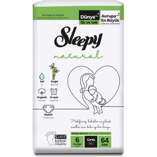 Sleepy Natural Cırtlı Bebek Bezi Fırsat Paketi 6 Numara 15-25 Kg 64 Adet