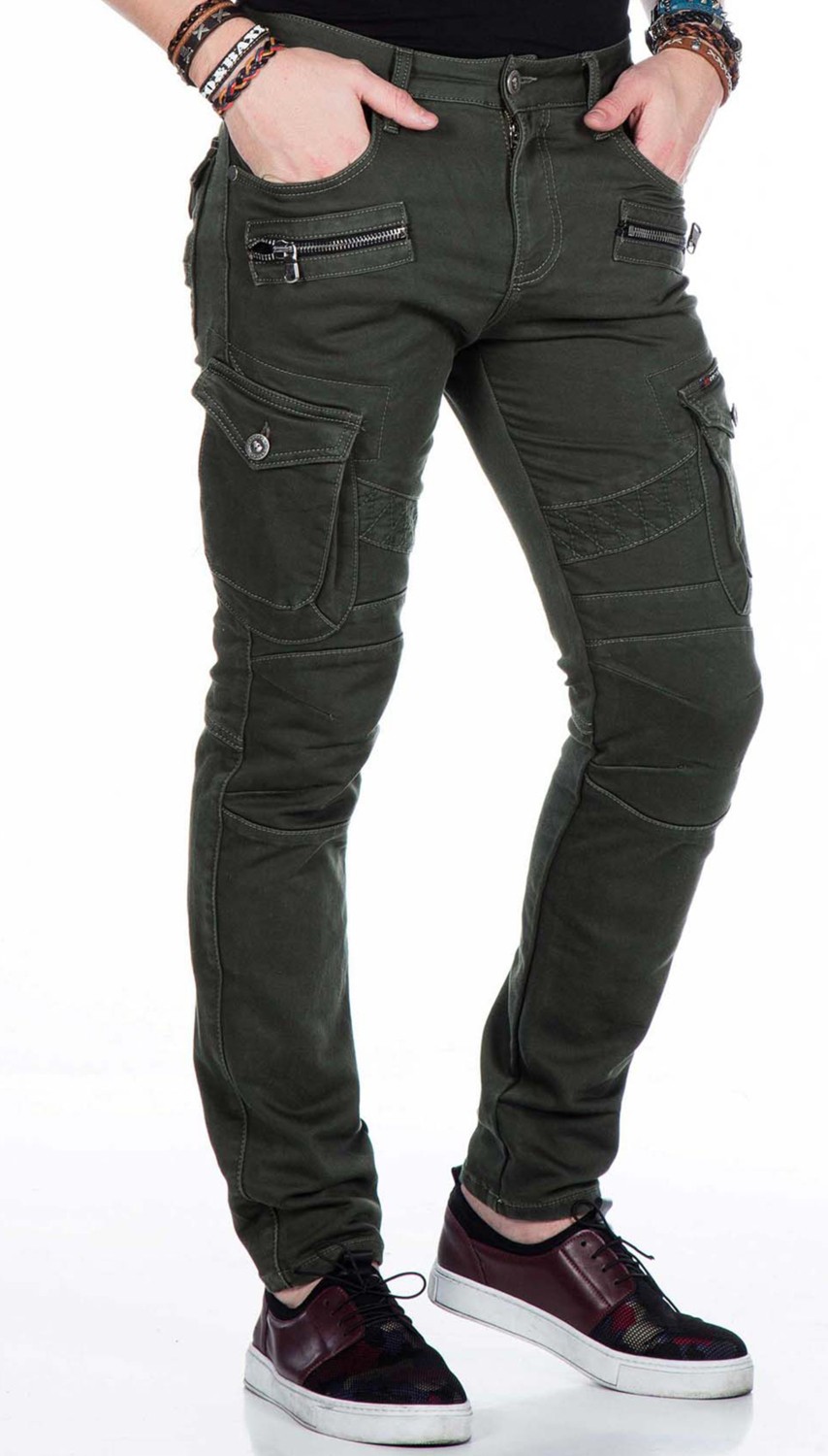 Cipo & Baxx CD424 Kargo Cepli Slim Fit Haki Erkek Pantolon görsel 2