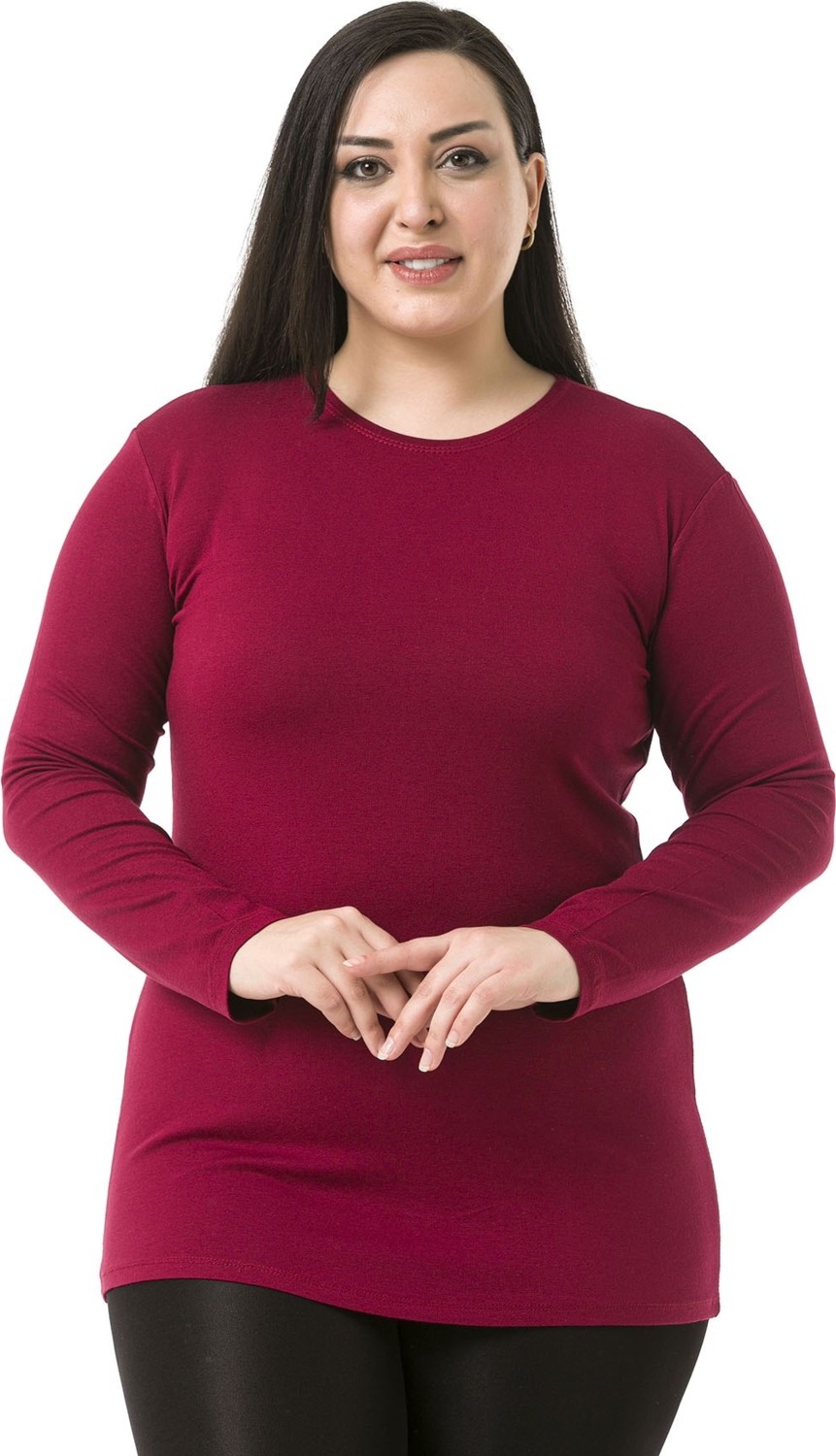 Disentis Modest Büyük Beden Bisiklet Yaka Uzun Kollu Viskon Siyah Body görsel 5