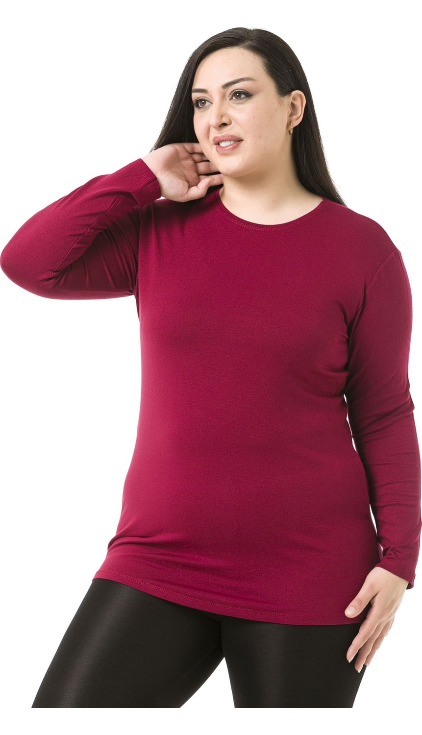 Disentis Modest Büyük Beden Bisiklet Yaka Uzun Kollu Viskon Siyah Body görsel 6