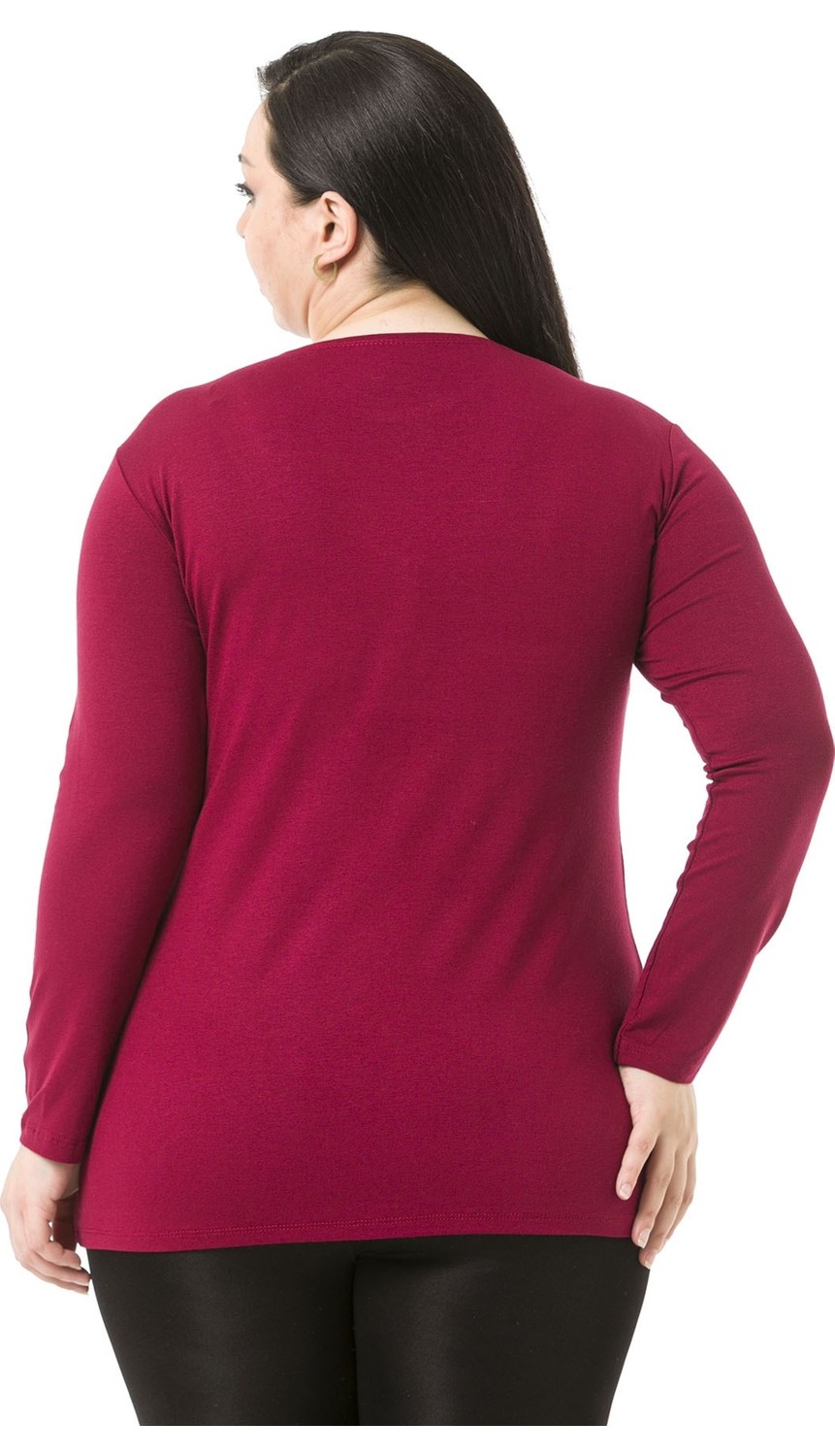 Disentis Modest Büyük Beden Bisiklet Yaka Uzun Kollu Viskon Siyah Body görsel 7