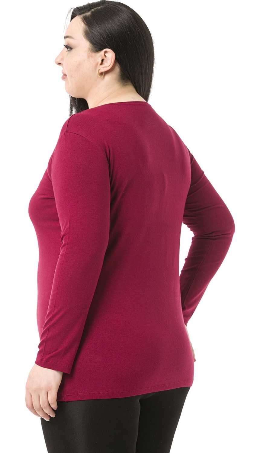 Disentis Modest Büyük Beden Bisiklet Yaka Uzun Kollu Viskon Siyah Body görsel 8