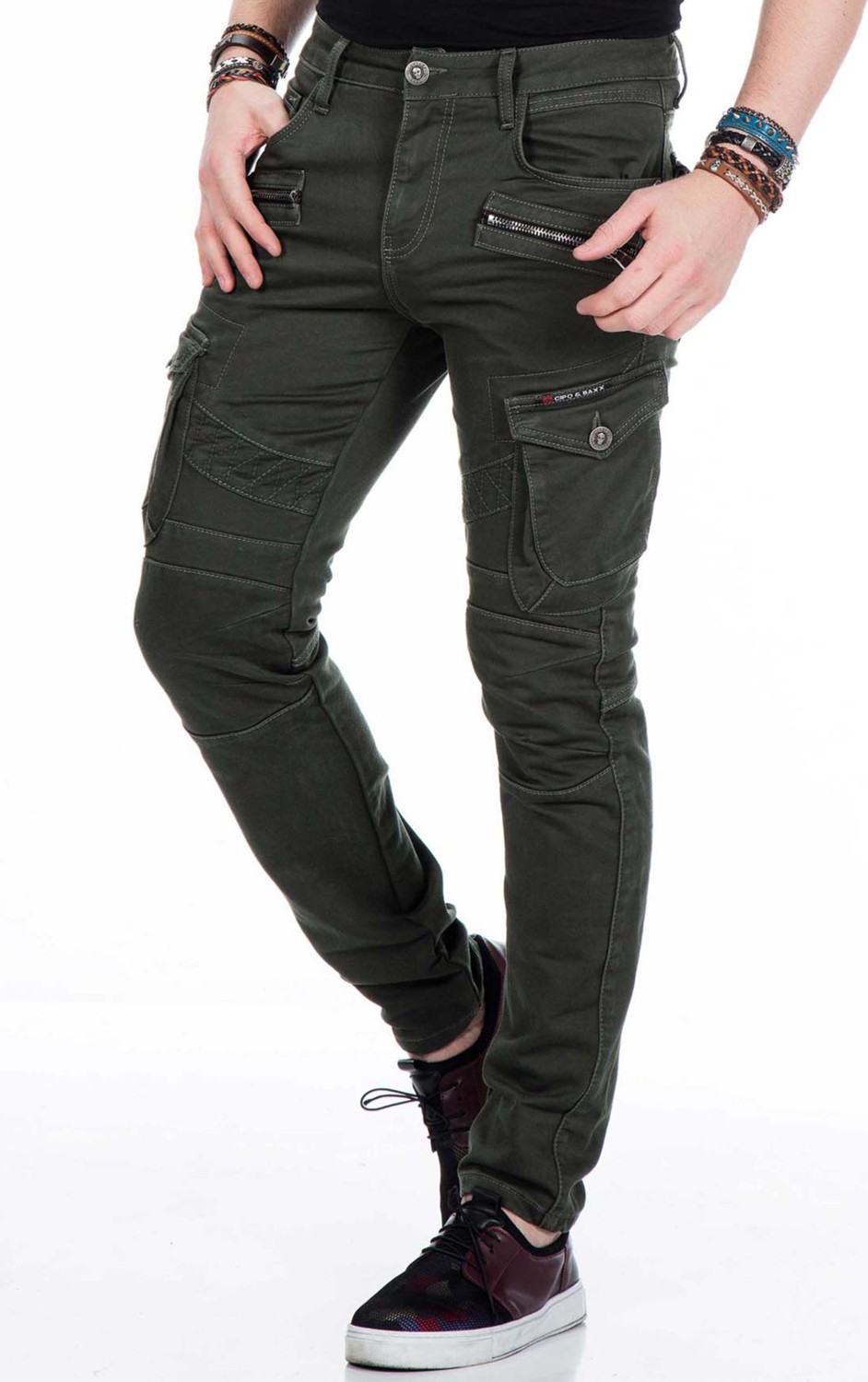 Cipo & Baxx CD424 Kargo Cepli Slim Fit Haki Erkek Pantolon görsel 5
