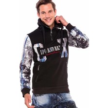 Cipo & Baxx CL366 Fermuarlı Dil Yaka Baskılı Kol Sweatshirt