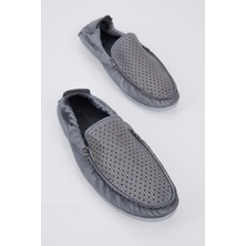 Tonny Black Erkek Gri Arkası Lastikli Hakiki Deri Loafer