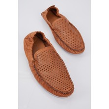 Tonny Black Erkek Loafer Taba Hakiki Deri Kaymaz Taban Düz Topuklu Rahat Ayakkabı